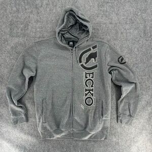 Vintage Y2K Ecko Unltd. Men's Gray Zip-Up Hoodie with Graphic XL